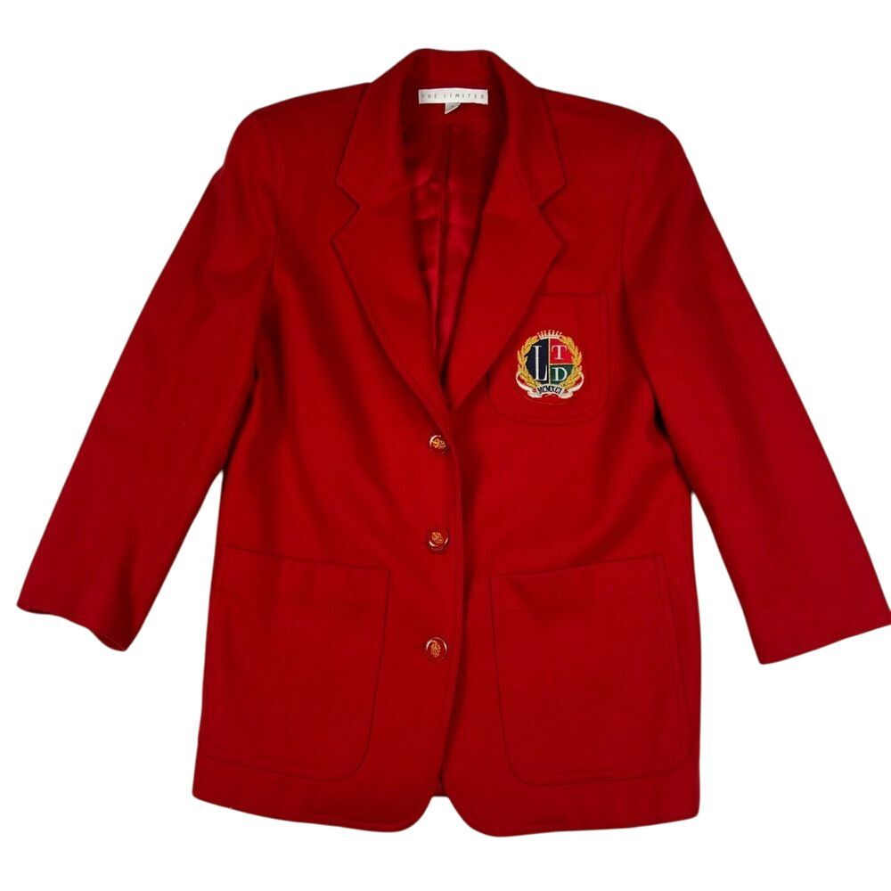 Vtg Blazer Small Red Wool‎ The Limited Women's USA Crest Pocket Patch Preppy